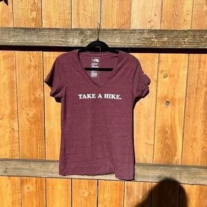 The north face‎ v neck tee shirt that says "take a hike" size medium